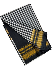 IIlkal Traditional Small Checks Cotton Saree, Temple Gold Border, 6.2m Length, Contrast Blouse, Catlon Tope Pallu, Irkal Saree (Green)
