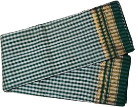 IIlkal Traditional Small Checks Cotton Saree, Temple Gold Border, 6.2m Length, Contrast Blouse, Catlon Tope Pallu, Irkal Saree (Green)