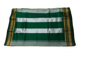 IIlkal Traditional Small Checks Cotton Saree, Temple Gold Border, 6.2m Length, Contrast Blouse, Catlon Tope Pallu, Irkal Saree (Green)