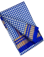 IIlkal Traditional Small Checks Cotton Saree, Temple Gold Border, 6.2m Length, Contrast Blouse, Catlon Tope Pallu, Irkal Saree (Green)