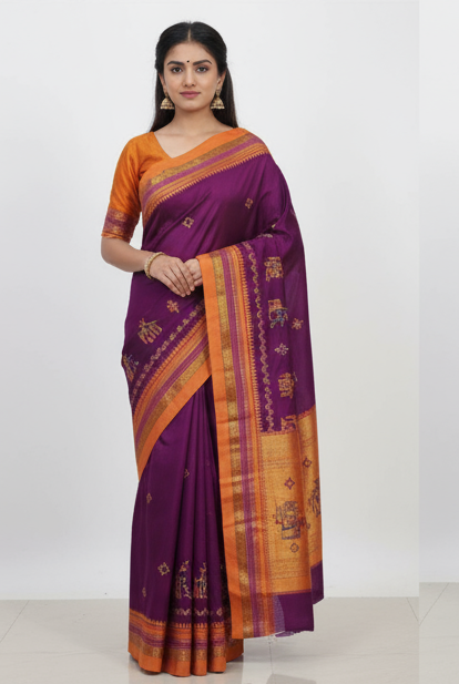 Kasuti Work Traditional Ilkal Sarees with Running blouse piece.