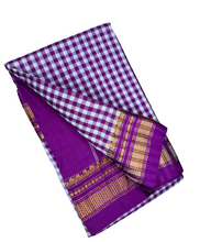IIlkal Traditional Small Checks Cotton Saree, Temple Gold Border, 6.2m Length, Contrast Blouse, Catlon Tope Pallu, Irkal Saree (Green)